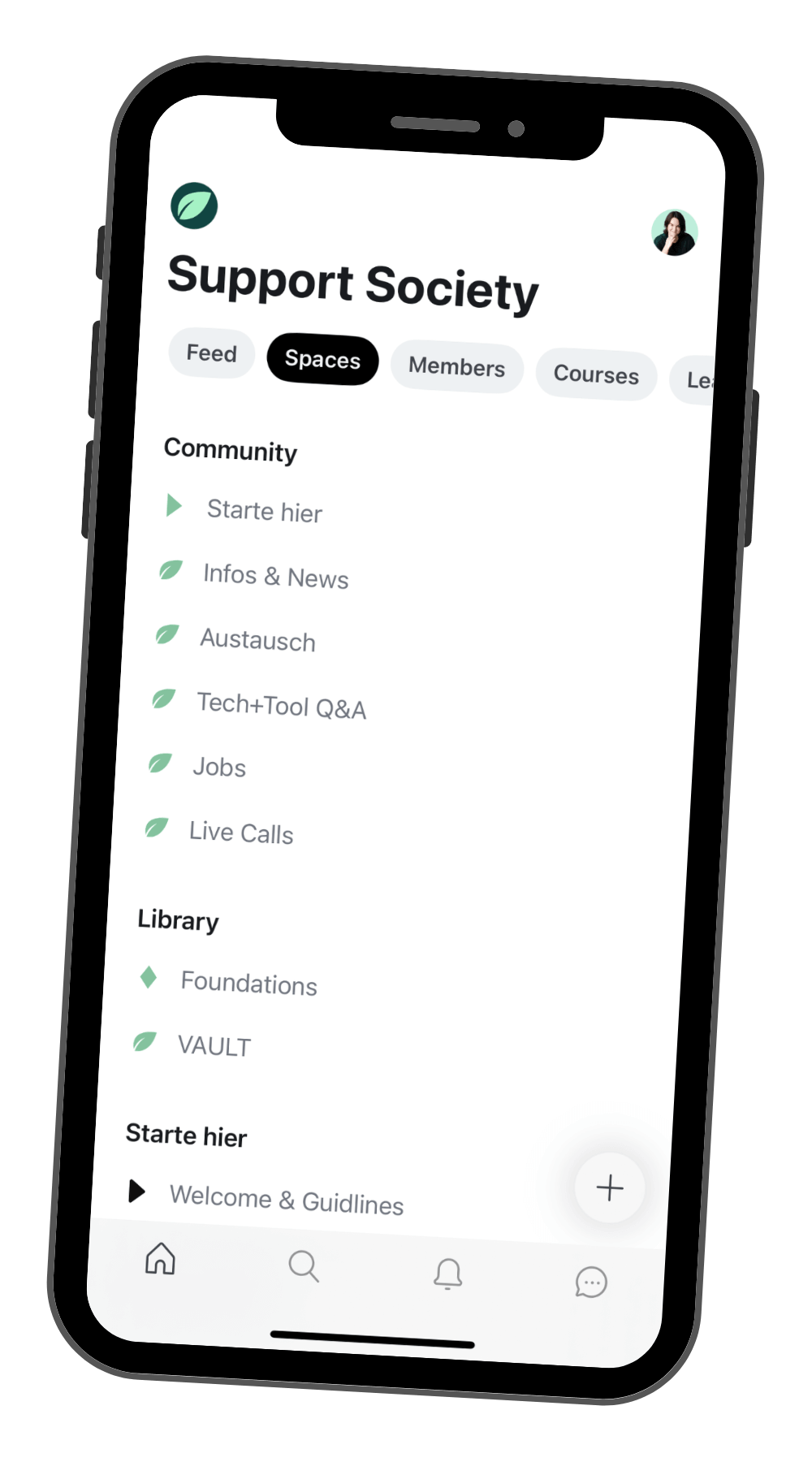 Support Society App | Space Übersicht